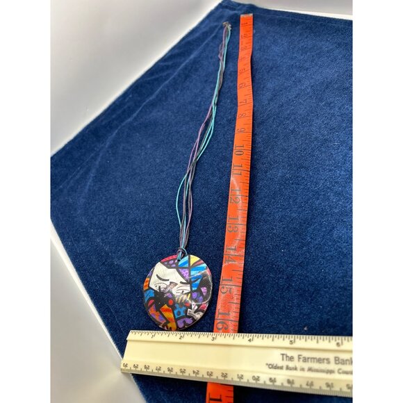 Vintage Hand-Painted Shell Necklace & Earrings happy cat Romero Britton - Picture 2 of 8